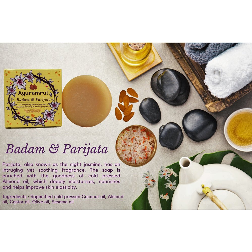 
                  
                    Ayuramrut Badam and Parijata Natural Handmade Ayurvedic Soap (Pack of 2) - Kreate- Soaps
                  
                