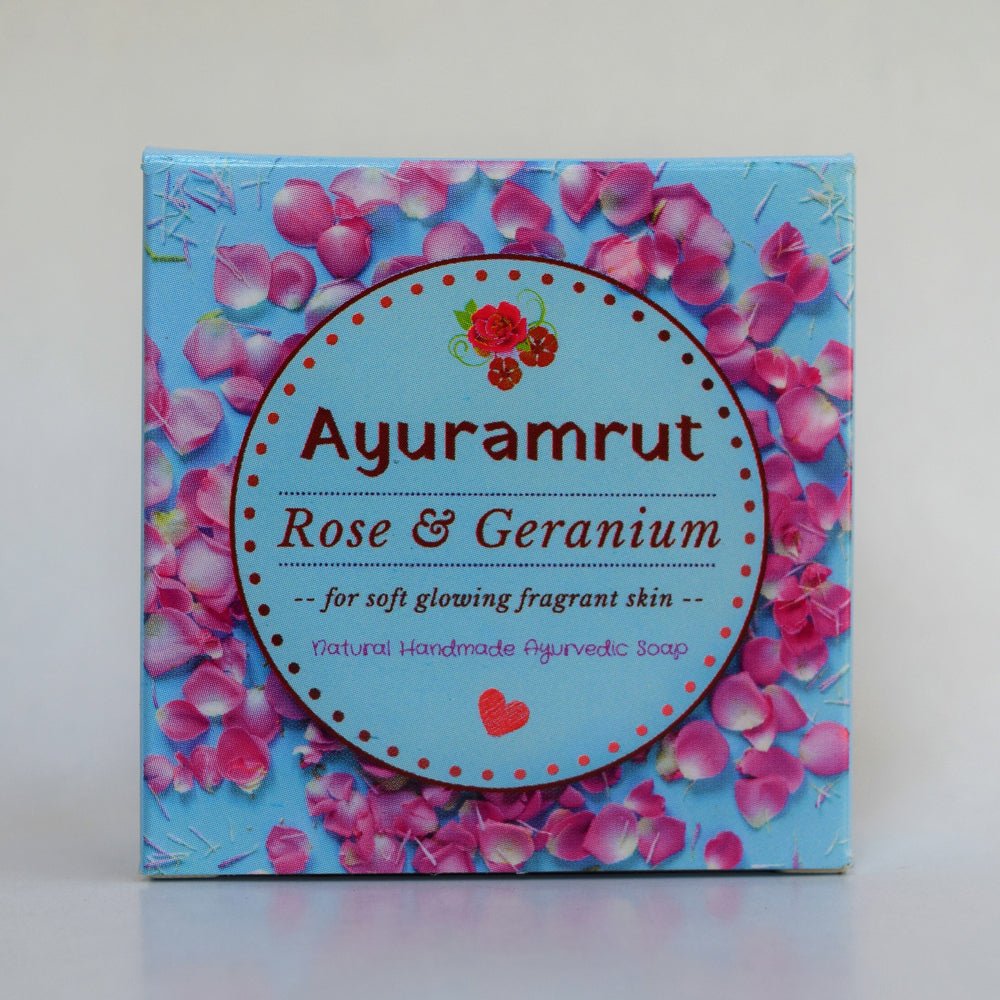 Ayuramrut Rose and Geranium Natural Handmade Ayurvedic Soap (Pack of 2) - Kreate- Soaps