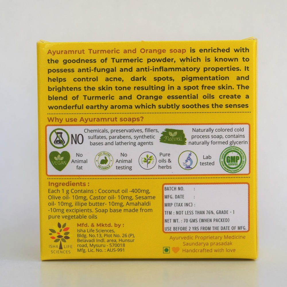 
                  
                    Ayuramrut Turmeric and Orange Natural Handmade Ayurvedic Soap (Pack of 2) - Kreate- Soaps
                  
                