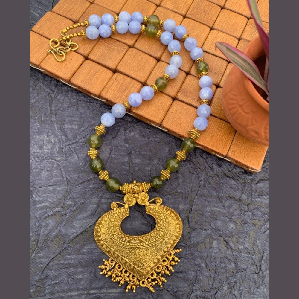 
                  
                    Baby Blue and Olive Green Agate Beads Necklace - Kreate- Neckpieces
                  
                