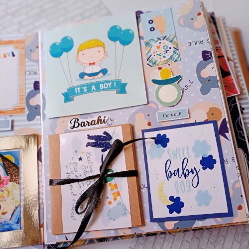 
                  
                    Baby boy scrapbook in brown and blue | baby album personalised with photos - Kreate- Scrapbook
                  
                