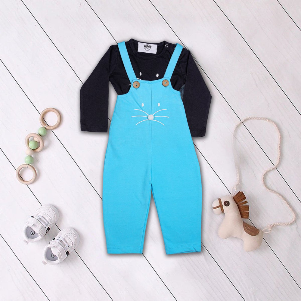 Baby Boy’s Organic Cotton Dungaree Pant & T-Shirt Pack (Blue+ Navy) - Kreate- Clothing Sets