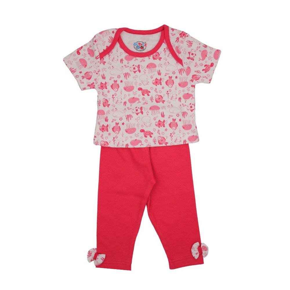 Baby Girls and Boys Cotton Long Printed Pajamas with Top Set - Kreate- Nightwear