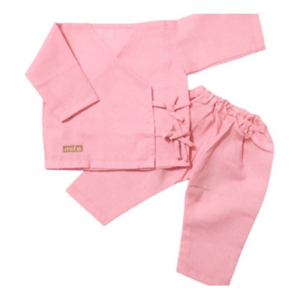 Baby Pink Cotton Kimono Set - Kreate- Nightwear