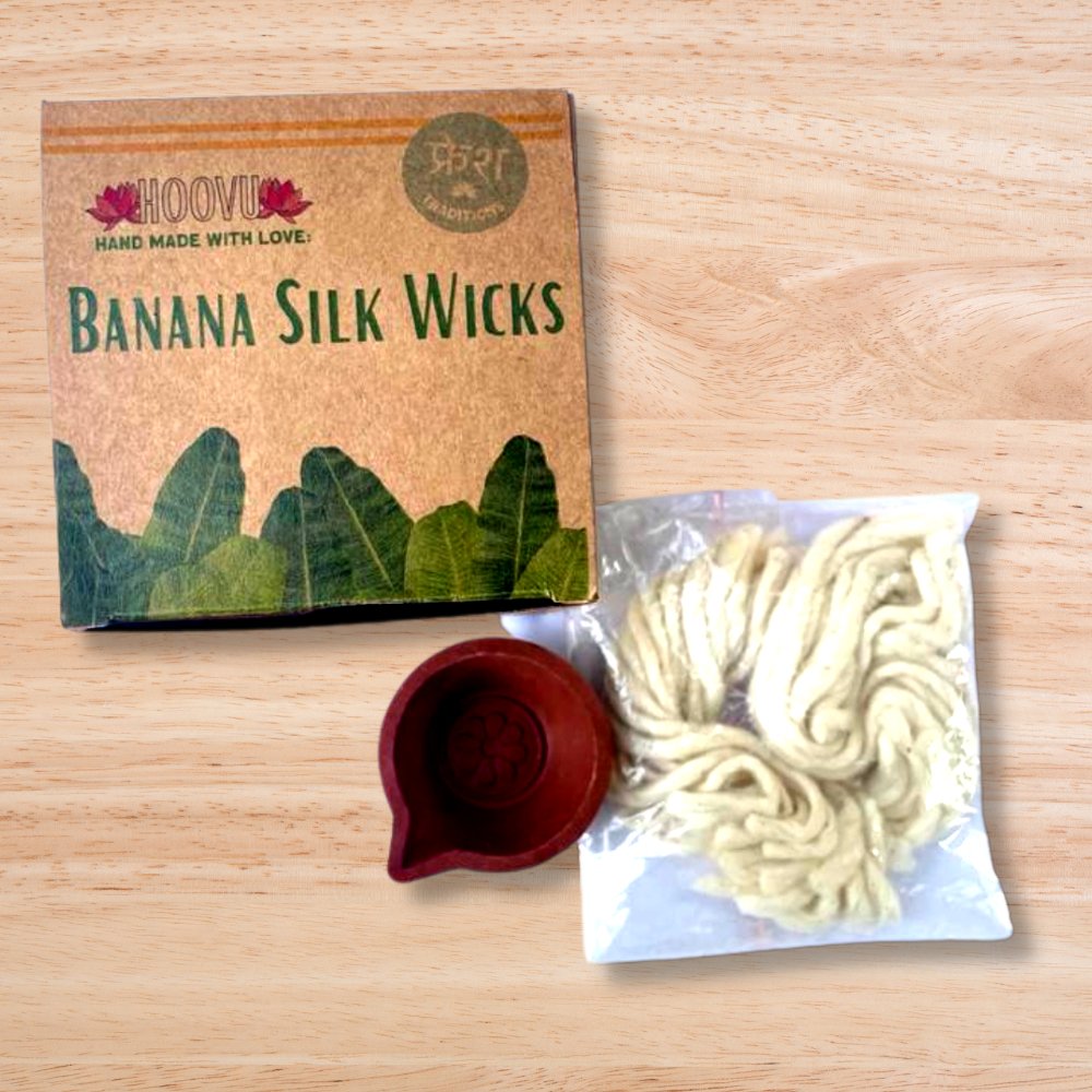 Banana Wicks with Diya (10 Wicks + 1 Diya) - Kreate- Pooja Needs