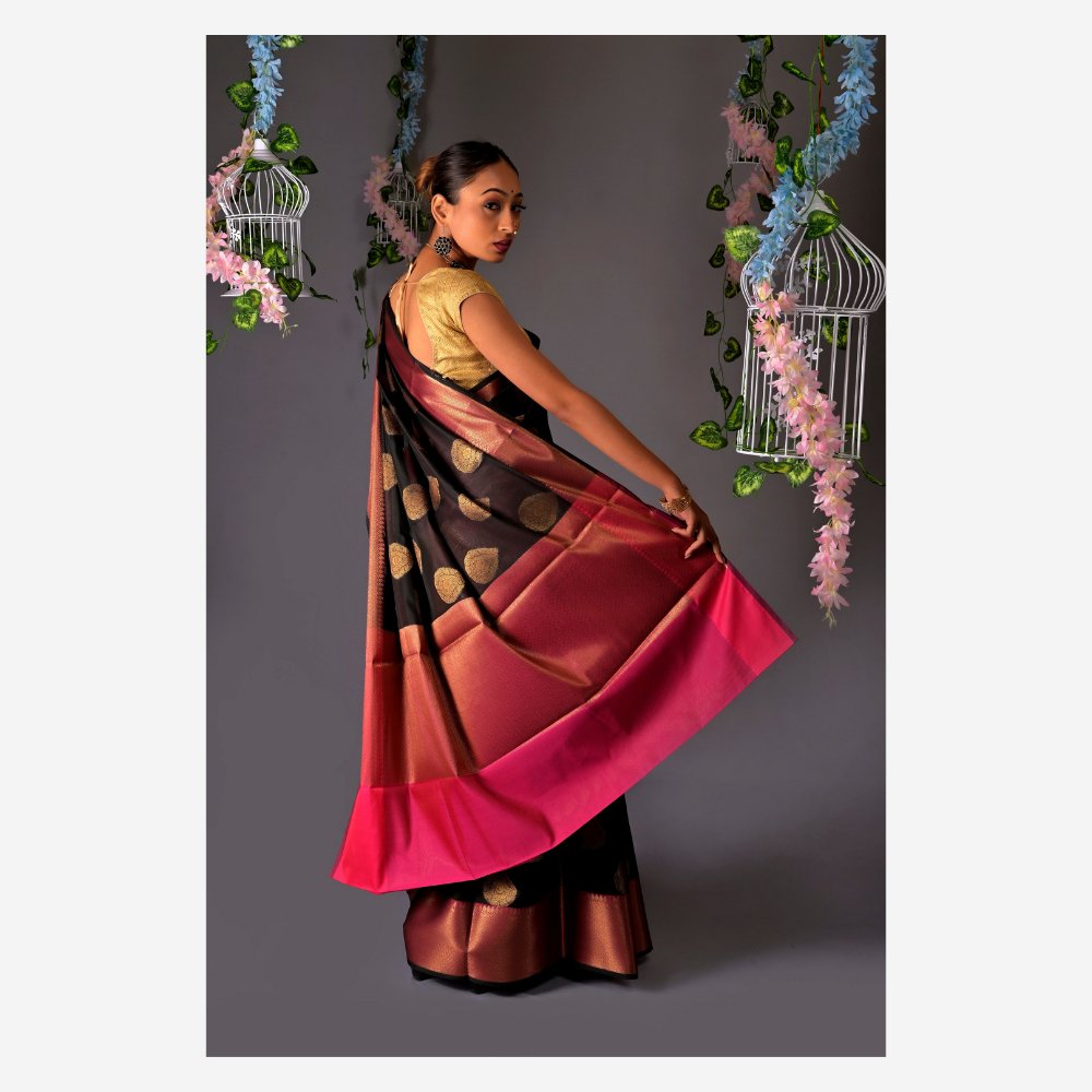 
                  
                    Banarasi Black Cotton Azeez Silk Saree - Kreate- Sarees & Blouses
                  
                