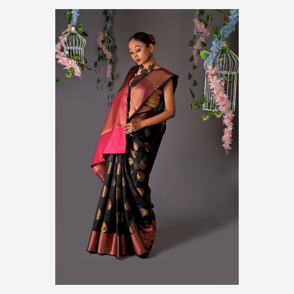 
                  
                    Banarasi Black Cotton Azeez Silk Saree - Kreate- Sarees & Blouses
                  
                