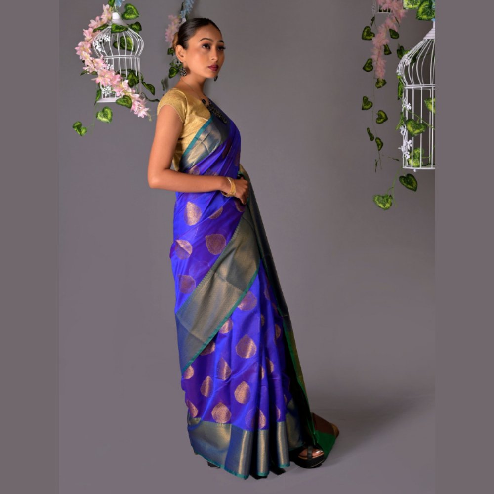 
                  
                    Banarasi Blue (Uda) Cotton Azeez Silk Saree - Kreate- Sarees & Blouses
                  
                