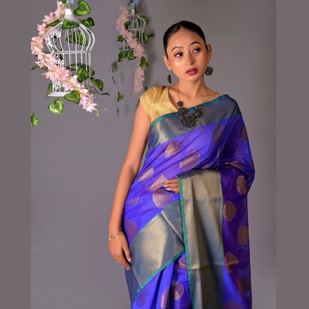 
                  
                    Banarasi Blue (Uda) Cotton Azeez Silk Saree - Kreate- Sarees & Blouses
                  
                