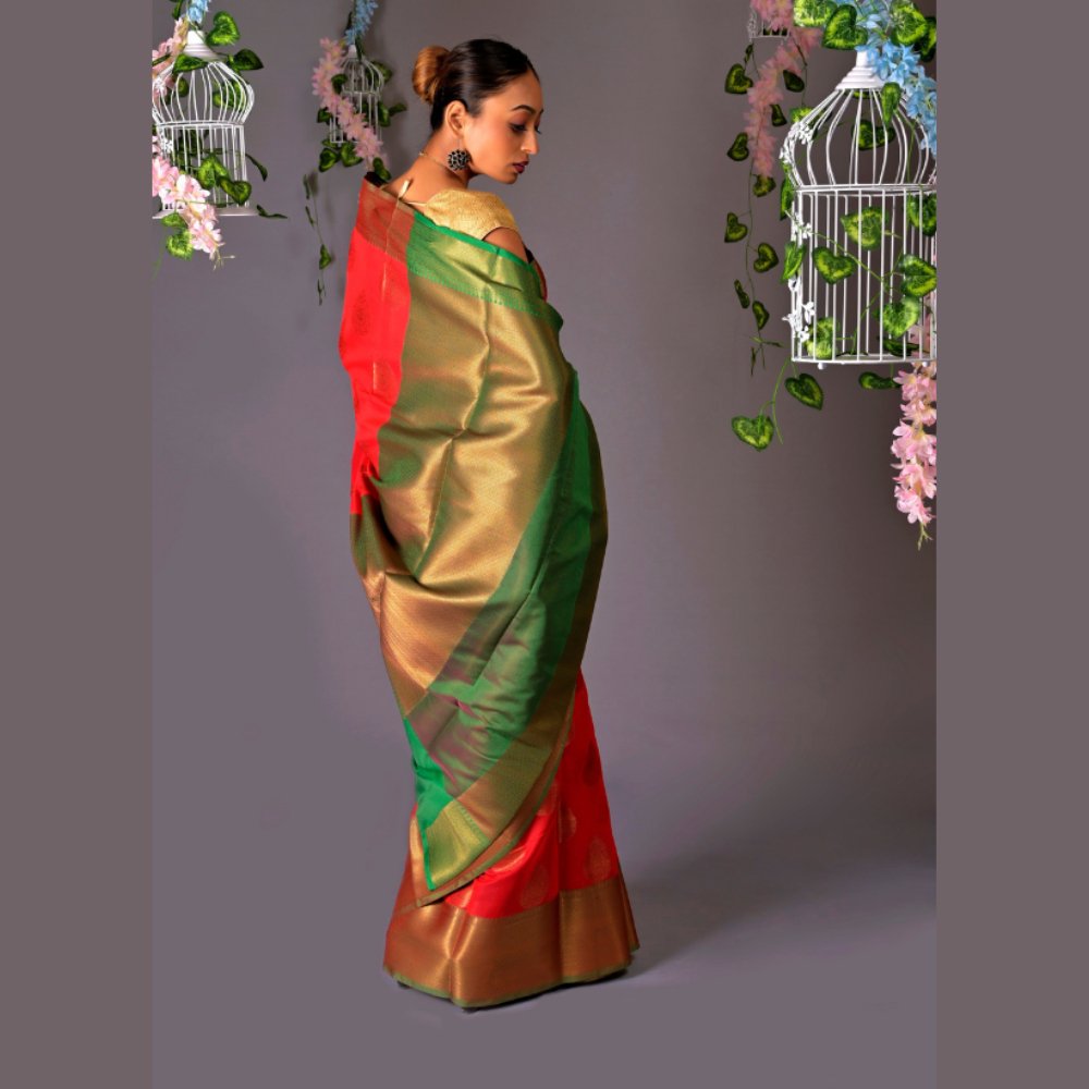 
                  
                    Banarasi Cotton Red Azeez Silk Saree - Kreate- Sarees & Blouses
                  
                