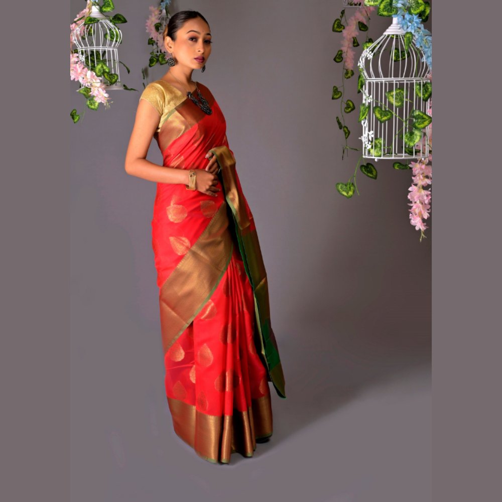 
                  
                    Banarasi Cotton Red Azeez Silk Saree - Kreate- Sarees & Blouses
                  
                