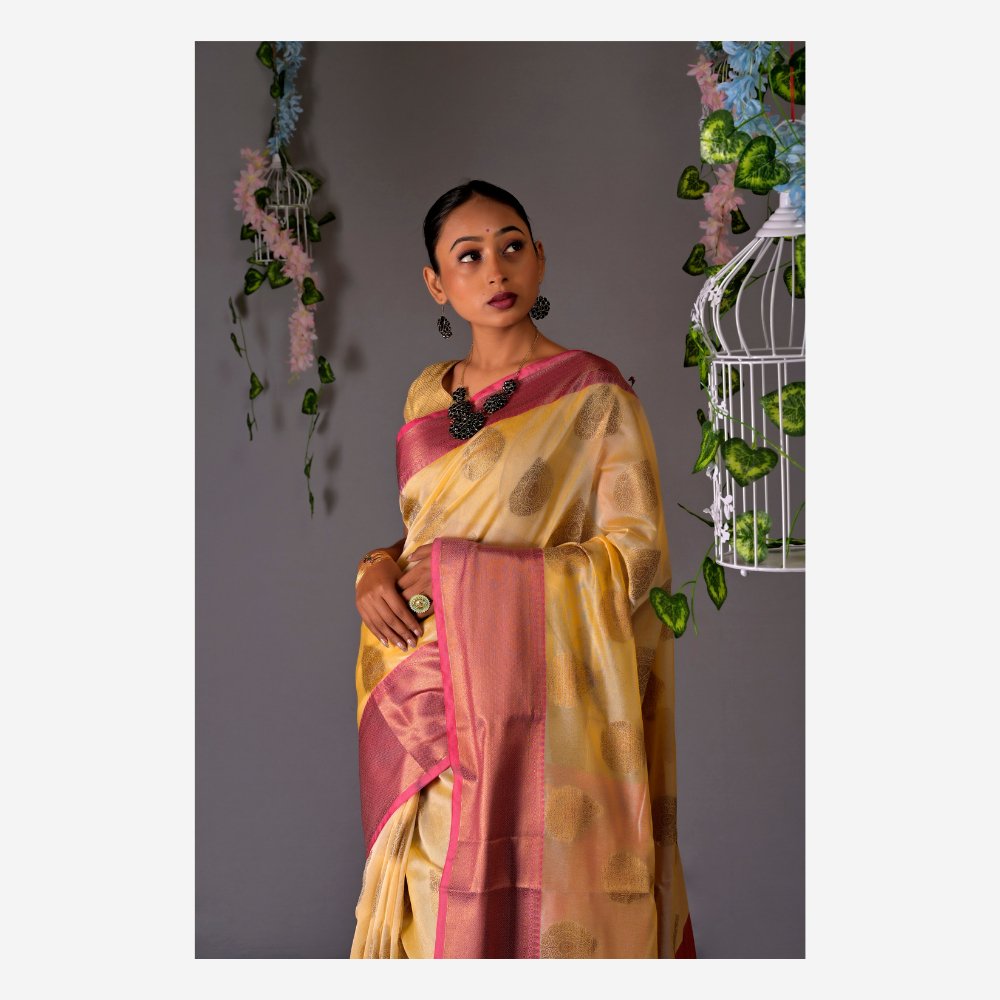 
                  
                    Banarasi Cream Cotton Azeez Silk Saree - Kreate- Sarees & Blouses
                  
                