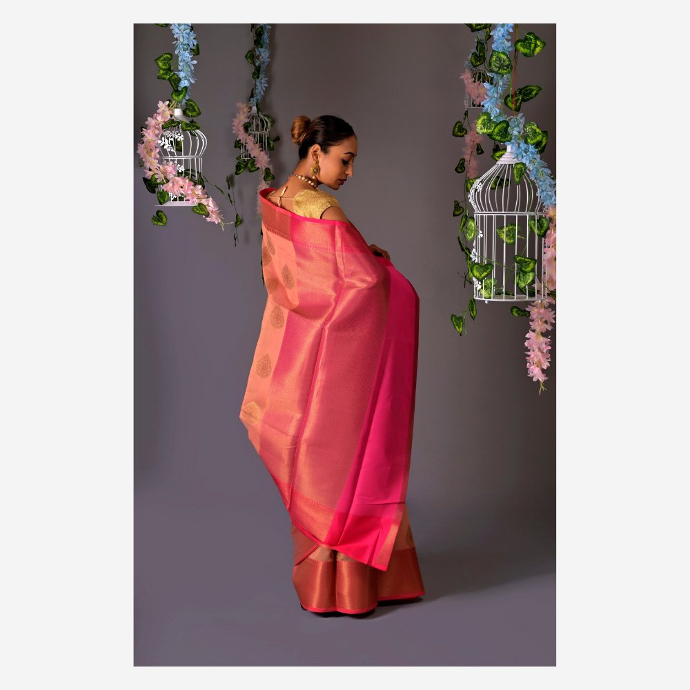 
                  
                    Banarasi Peach Cotton Azeez Silk Saree - Kreate- Sarees & Blouses
                  
                