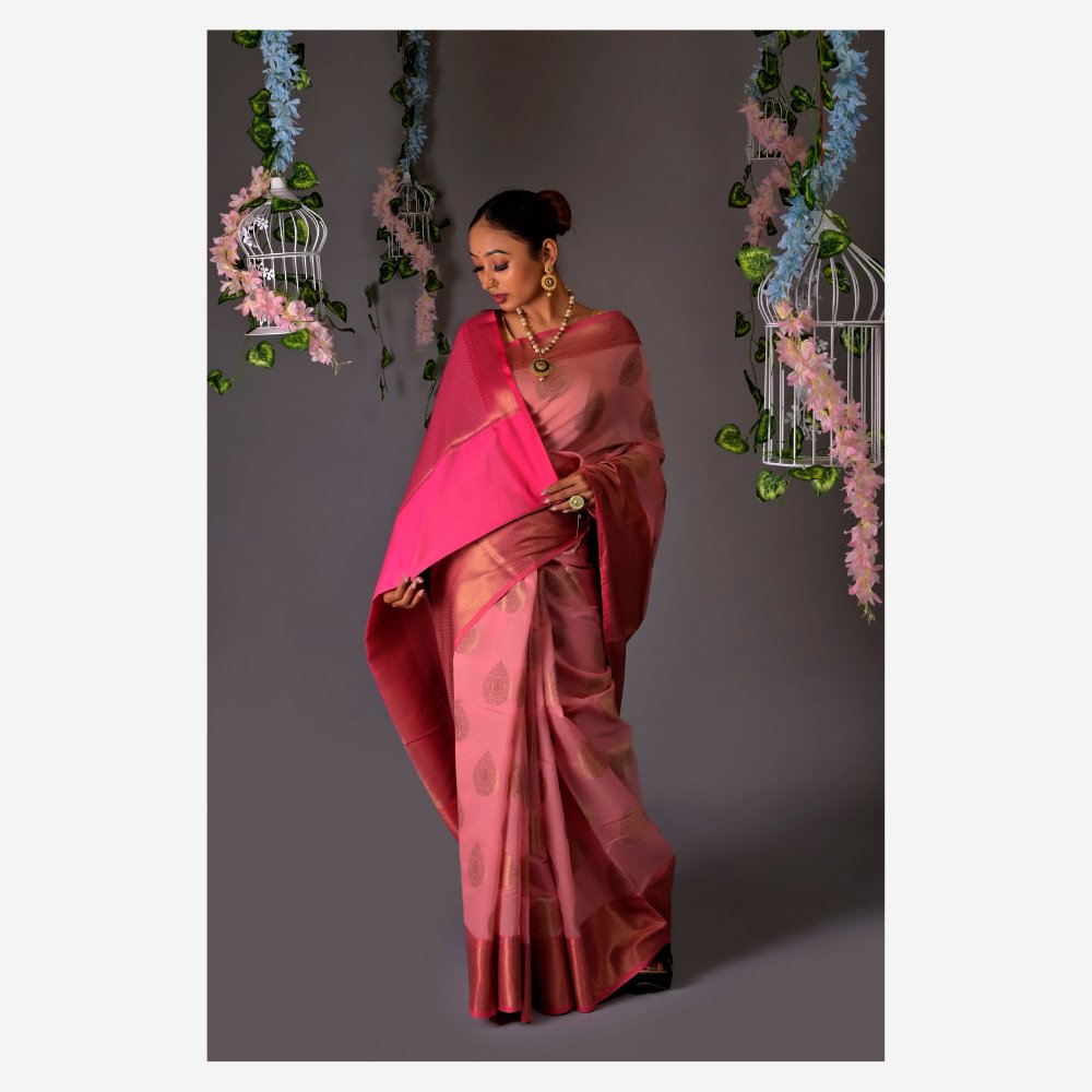 
                  
                    Banarasi Pink Cotton Azeez Silk Saree - Kreate- Sarees & Blouses
                  
                