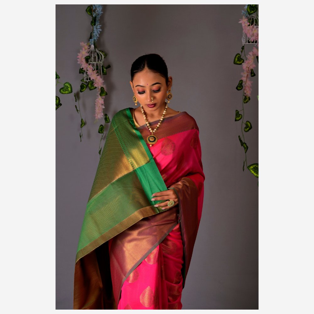 
                  
                    Banarasi Pink Cotton Azeez Silk Saree - Kreate- Sarees & Blouses
                  
                