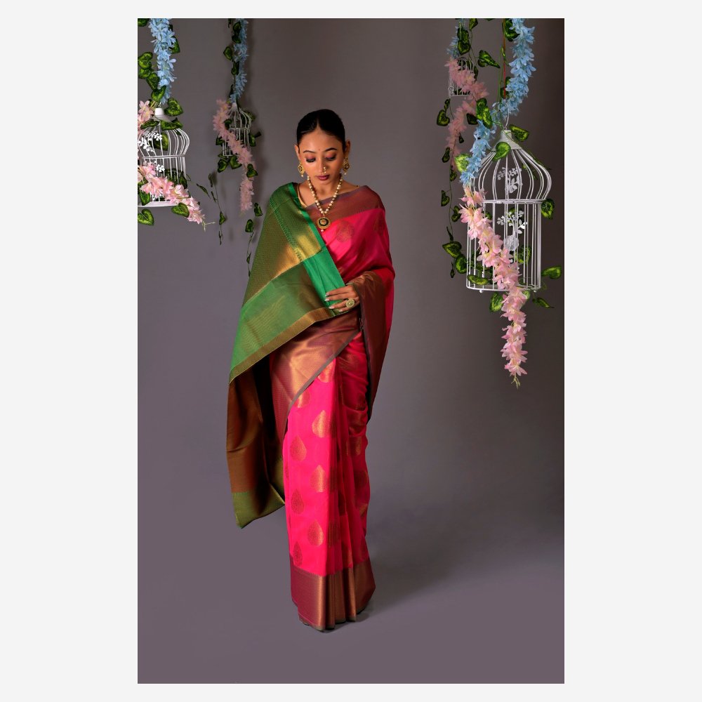 
                  
                    Banarasi Pink Cotton Azeez Silk Saree - Kreate- Sarees & Blouses
                  
                