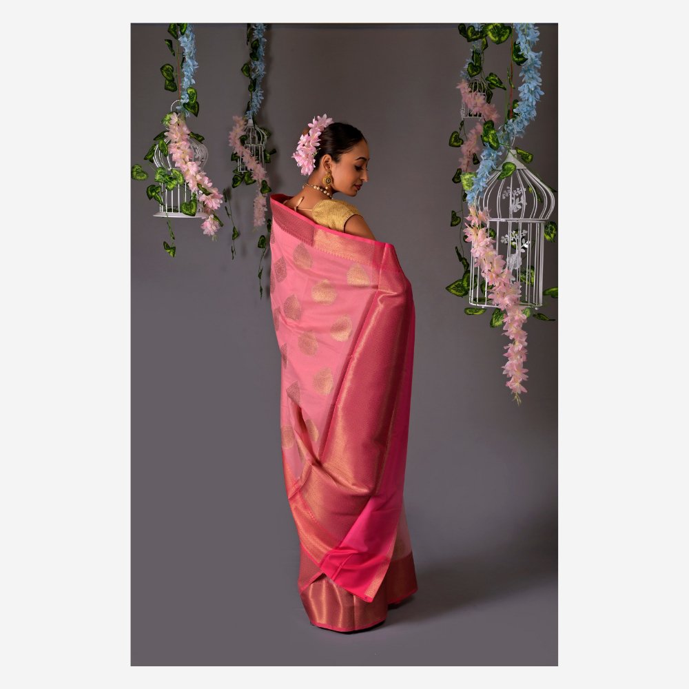 
                  
                    Banarasi Pink Cotton Azeez Silk Saree - Kreate- Sarees & Blouses
                  
                