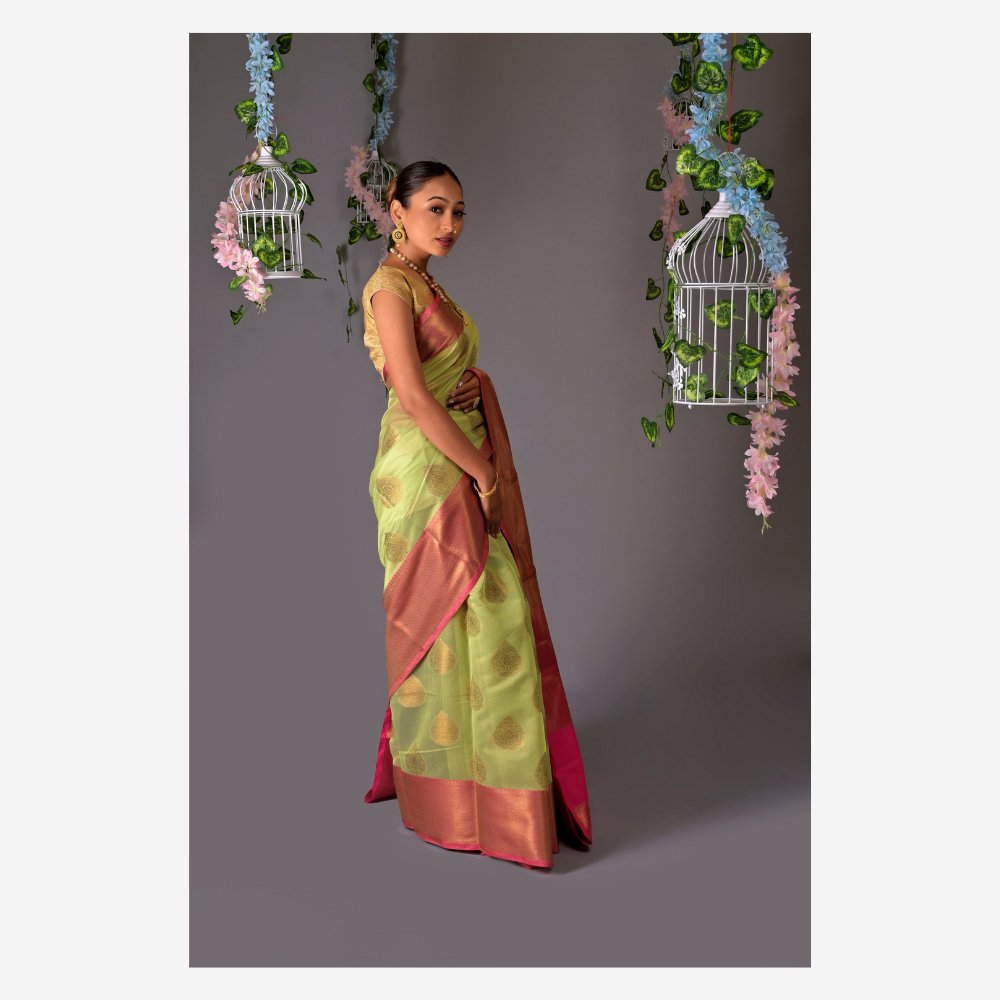 
                  
                    Banarasi Pista Cotton Azeez Silk Saree - Kreate- Sarees & Blouses
                  
                