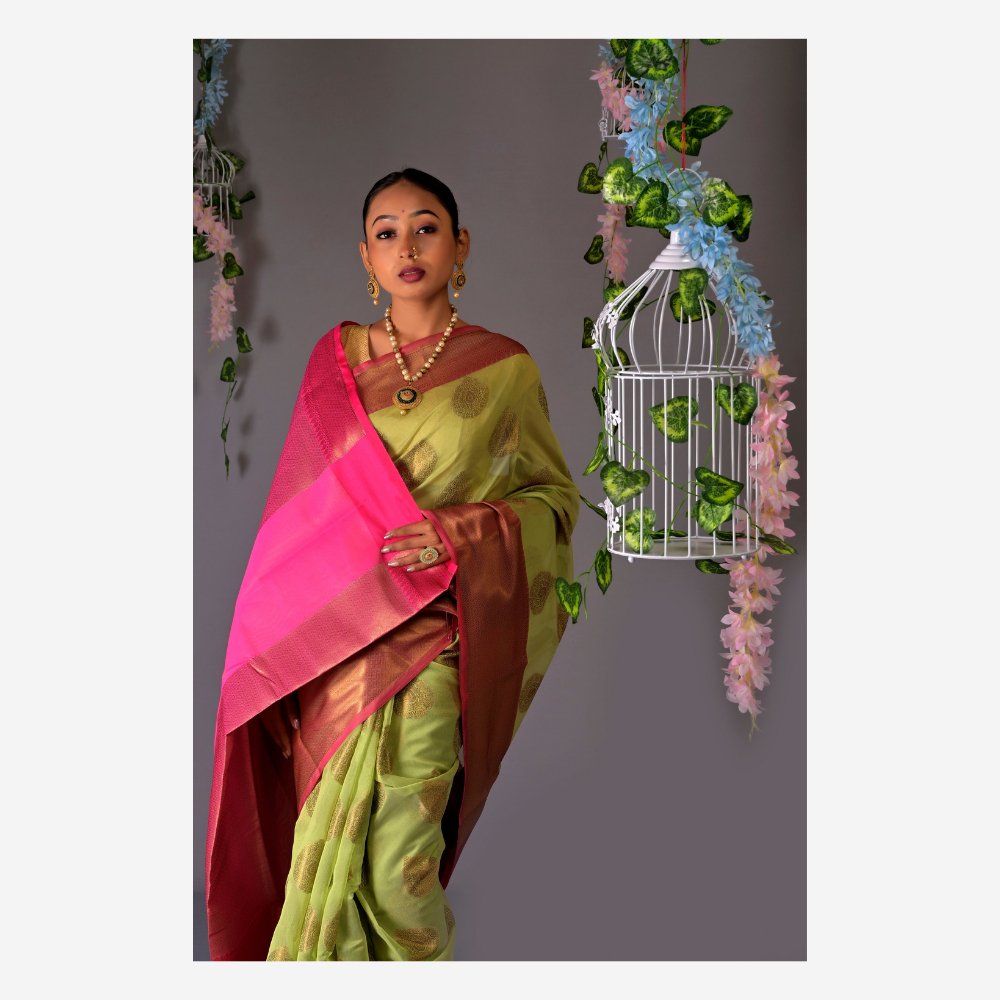 
                  
                    Banarasi Pista Cotton Azeez Silk Saree - Kreate- Sarees & Blouses
                  
                