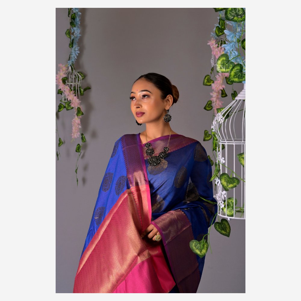 
                  
                    Banarasi Royal Blue Cotton Azeez Silk Saree - Kreate- Sarees & Blouses
                  
                