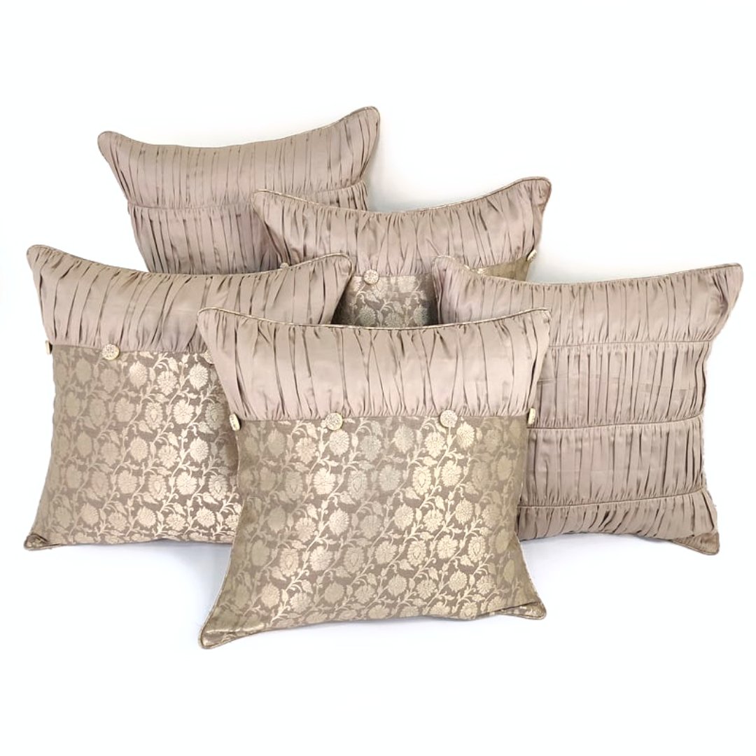 Banarasi Silk Cushion Cover (Set of 5) - Kreate- Cushions & Covers