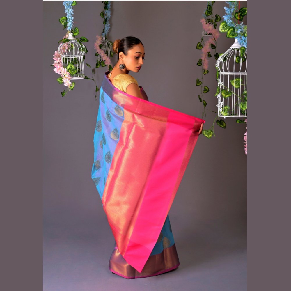 
                  
                    Banarasi Sky Blue Cotton Azeez Silk Saree - Kreate- Sarees & Blouses
                  
                