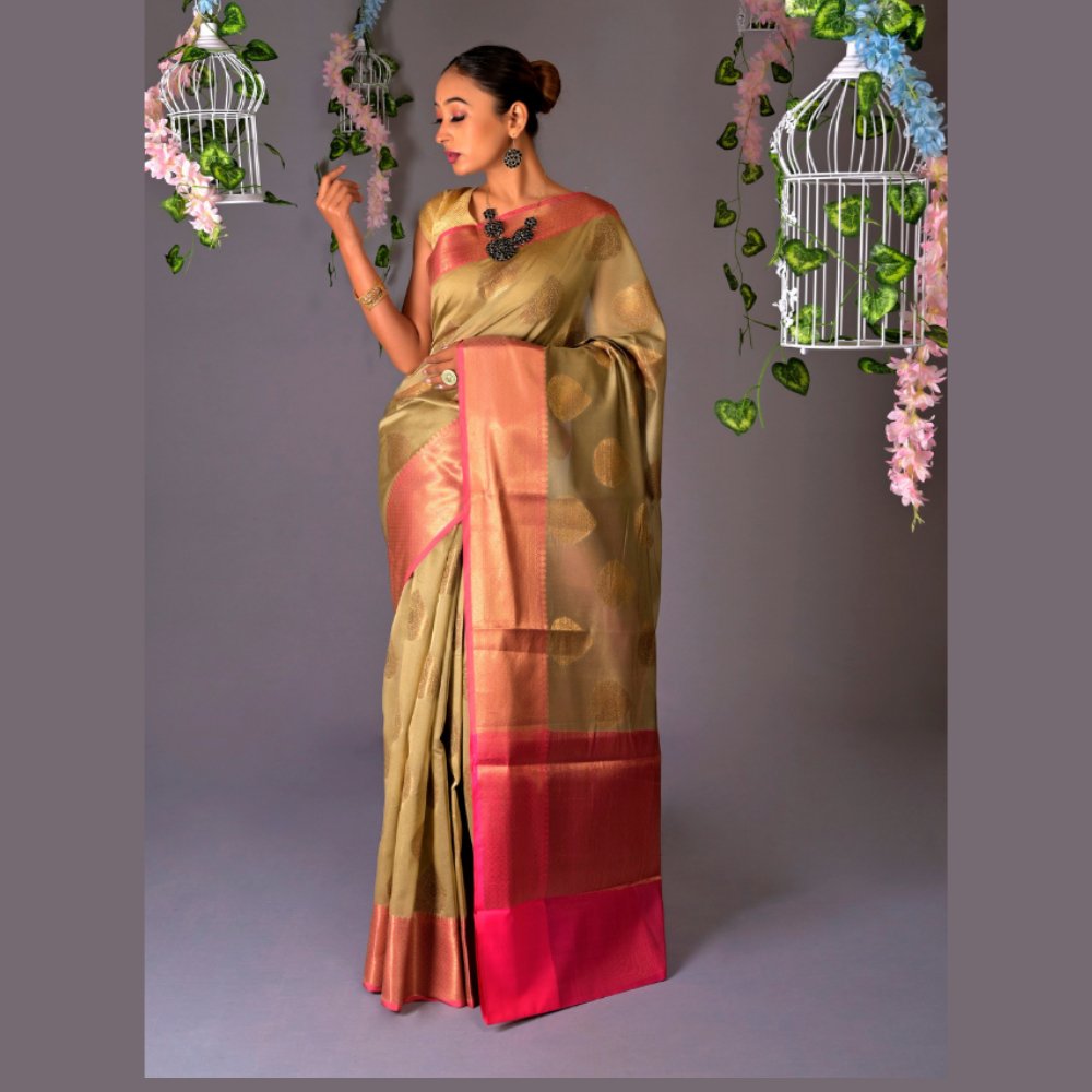 Banarasi Tussar Cotton Azeez Silk Saree - Kreate- Sarees & Blouses