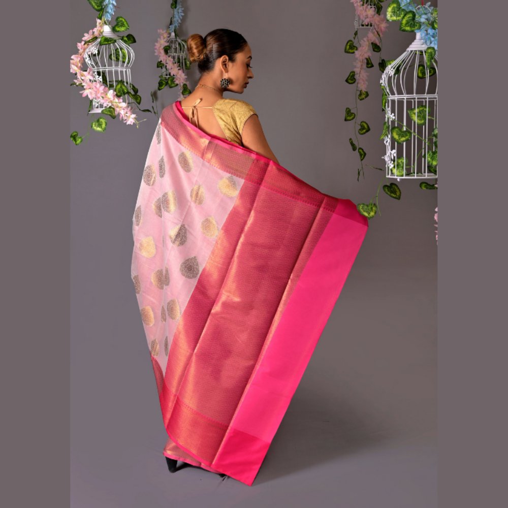 
                  
                    Banarasi White Cotton Azeez Silk Saree - Kreate- Sarees & Blouses
                  
                