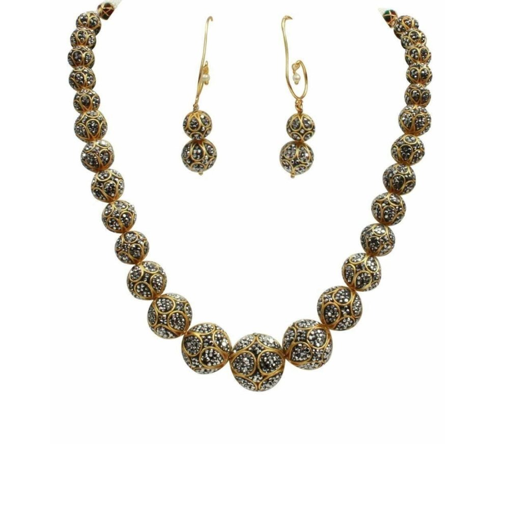 BANDISH Designer Black Shiny Studded Ball Ethnic Heavy Necklace Set - Kreate- Jewellery Sets