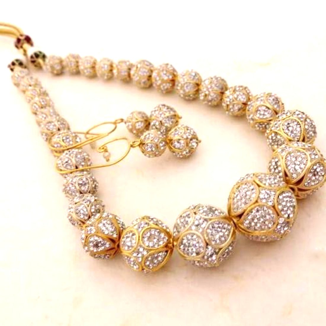 BANDISH Designer Golden Shiny Studded Ball Ethnic Heavy Necklace Set - Kreate- Jewellery Sets