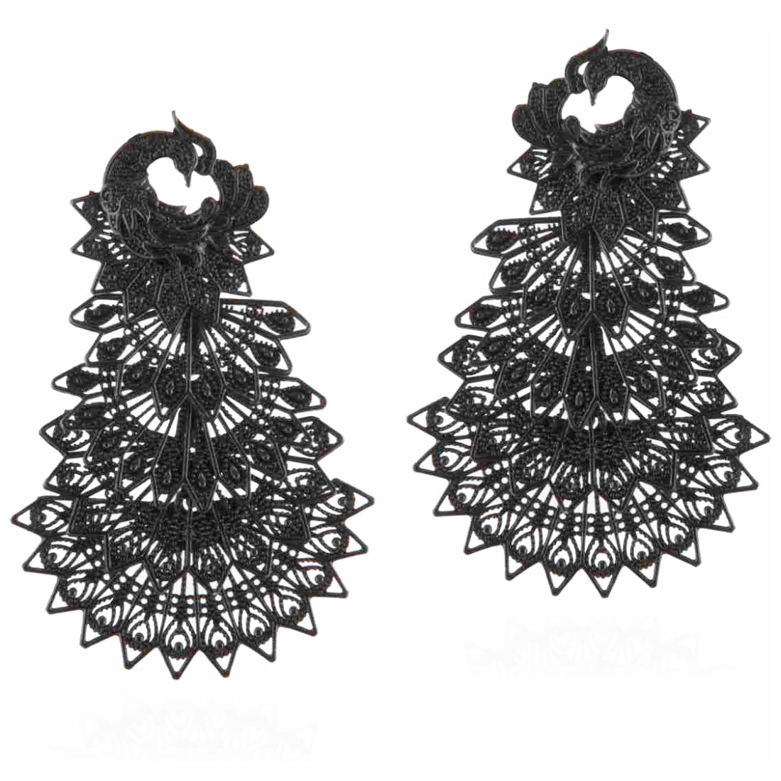 
                  
                    BANDISH Oxidised Antique Black Peacock Drop Earrings - Kreate- Earrings
                  
                