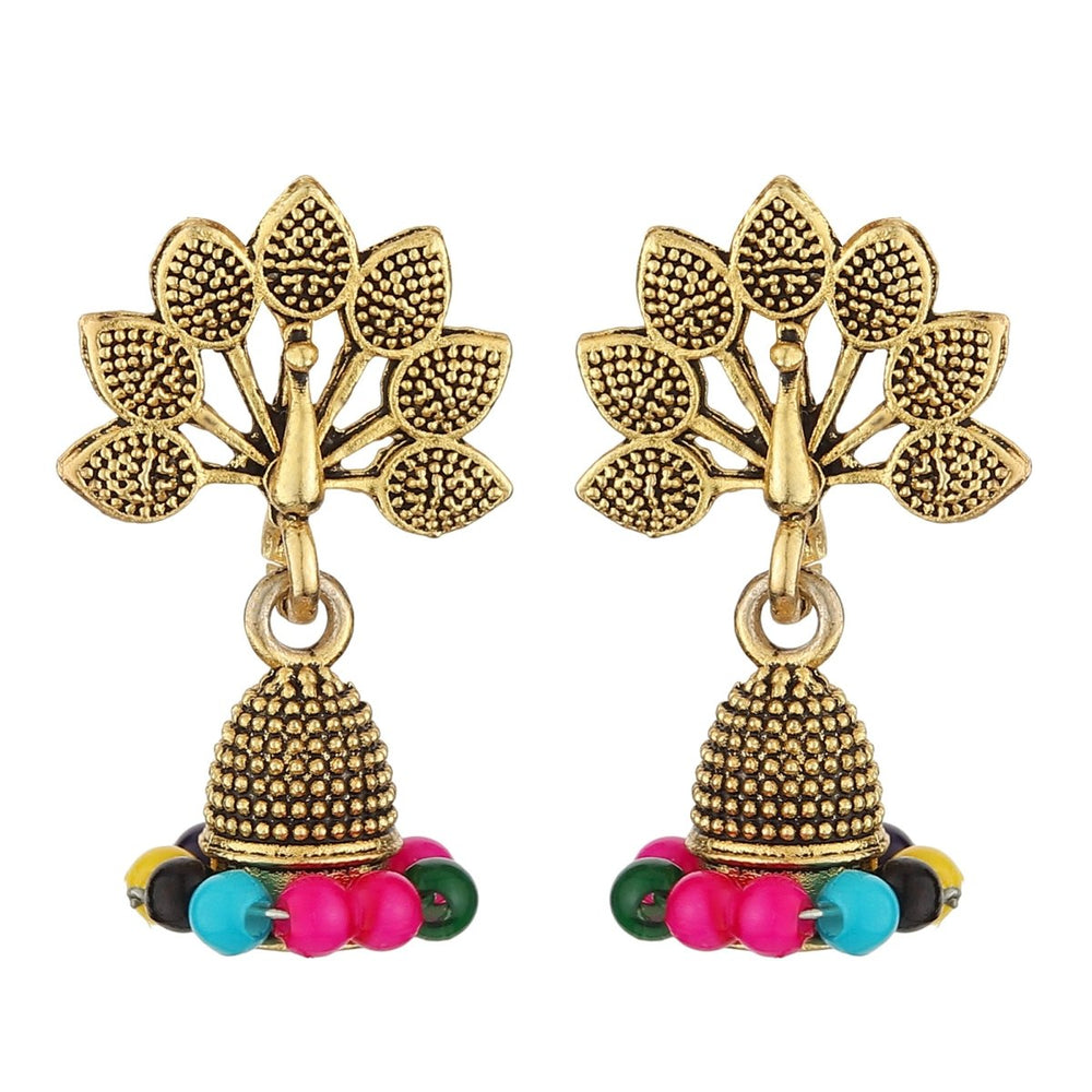 Bandish Oxidised Antique Gold Peacock Jhumki Earrings - Kreate- Earrings