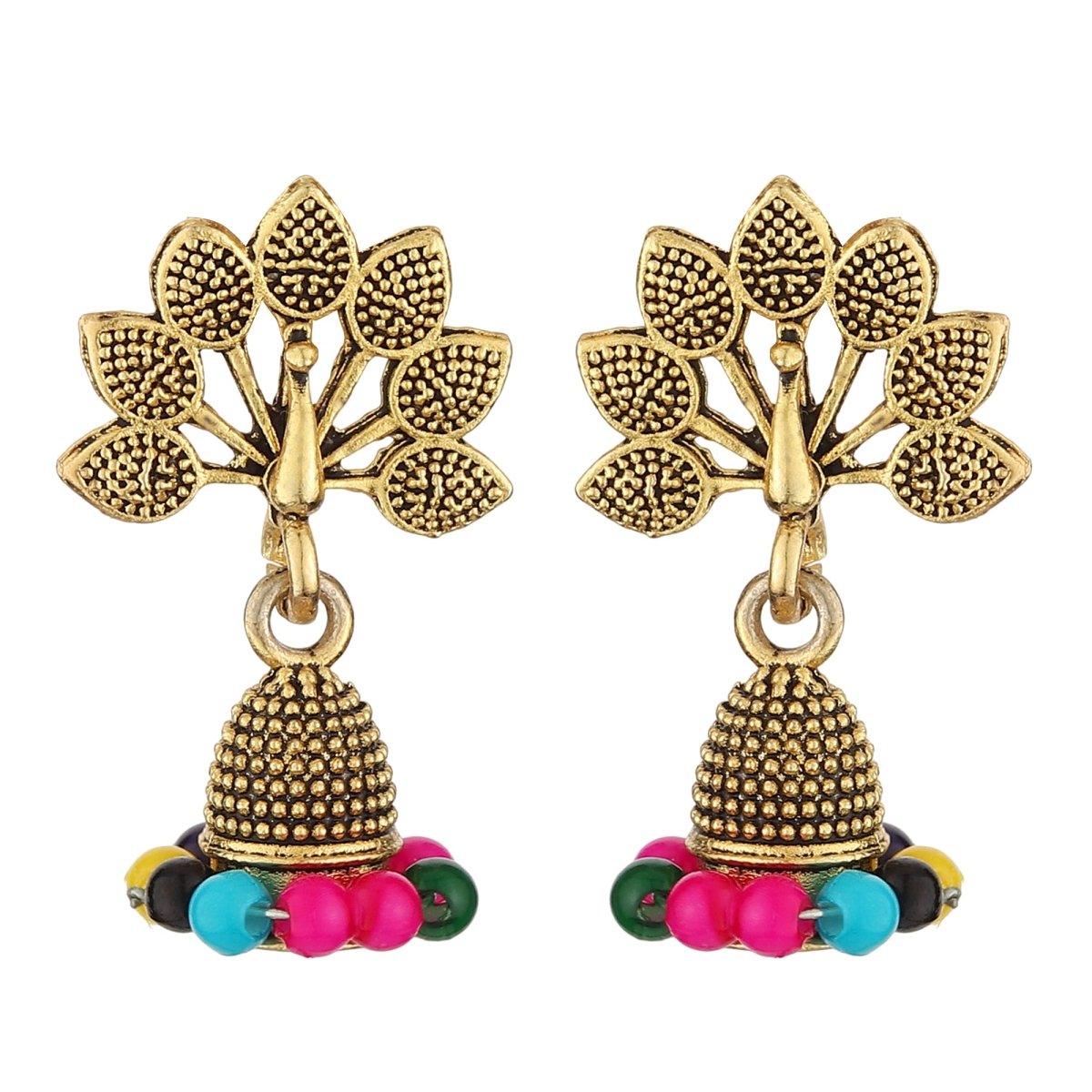 Bandish Oxidised Antique Gold Peacock Jhumki Earrings - Kreate- Earrings