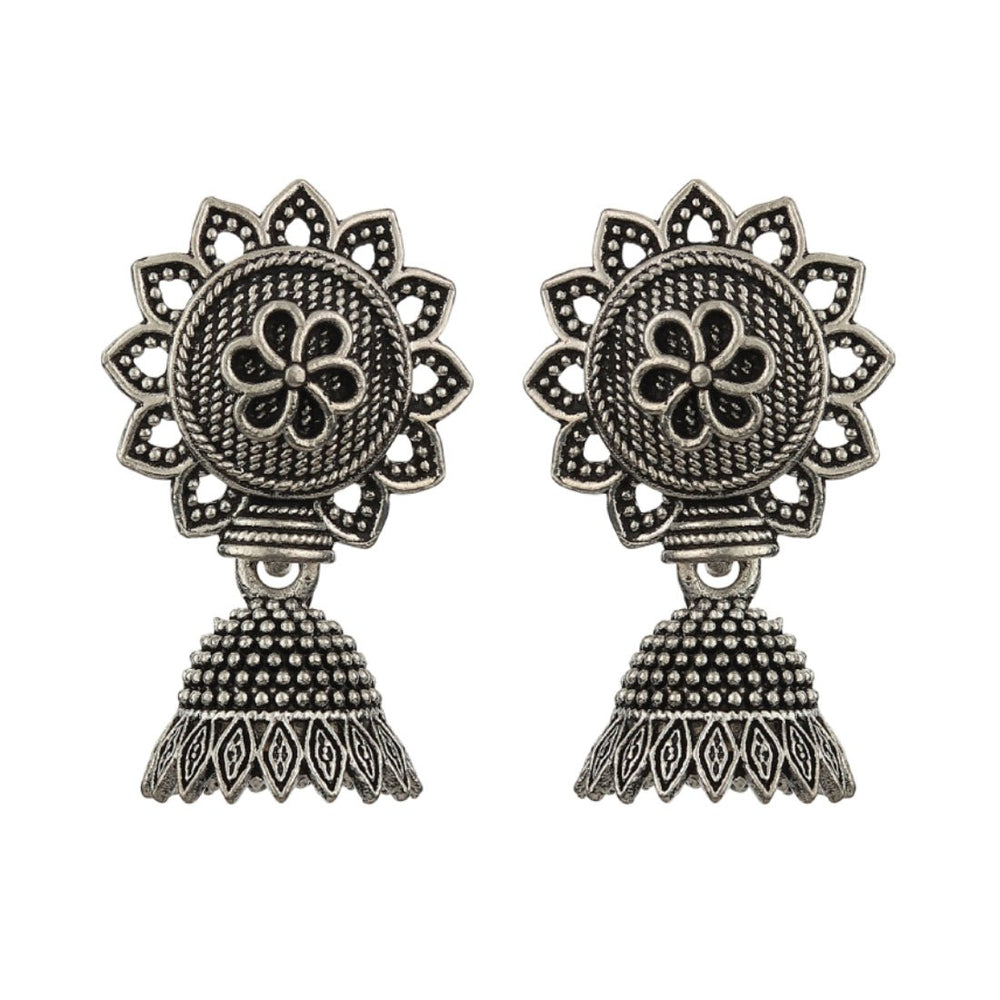 Bandish Oxidised Silver Antique Jhumki Earrings - Kreate- Earrings