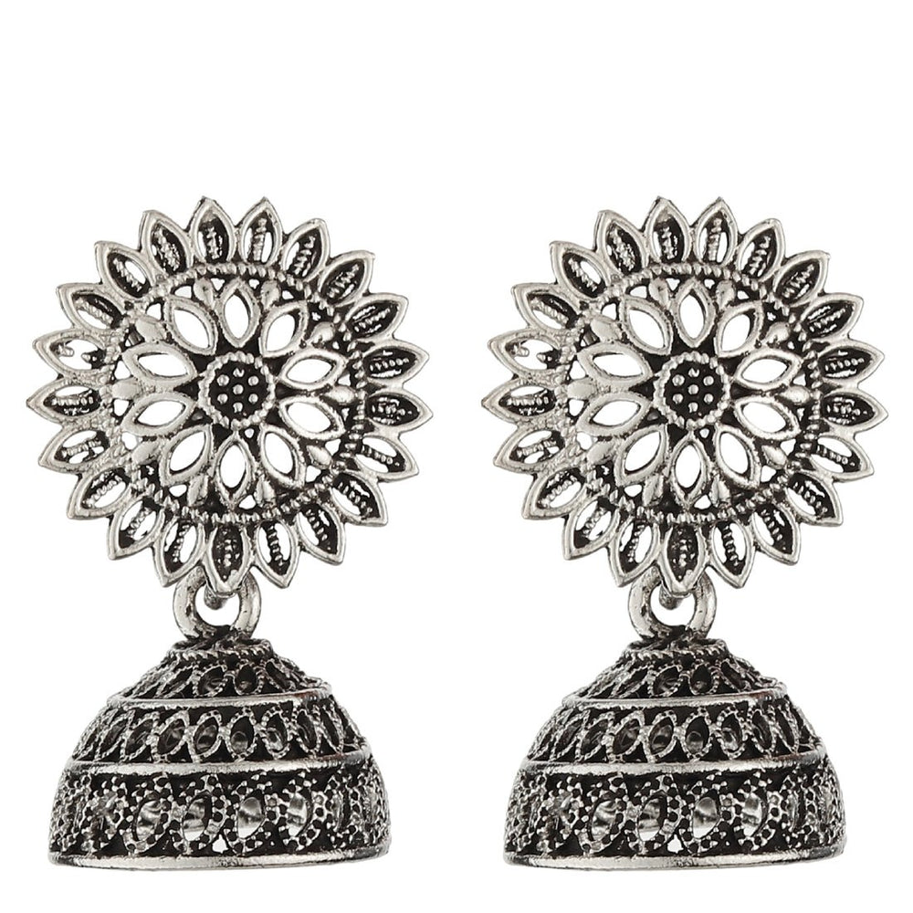 Bandish Oxidised Silver Antique Jhumki Earrings - Kreate- Earrings