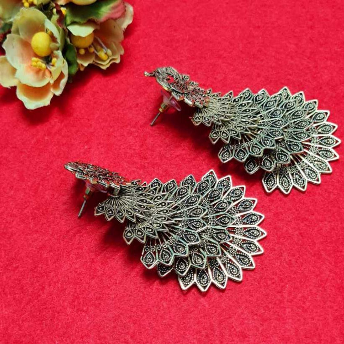 
                  
                    BANDISH Oxidised Silver Antique Peacock Drop Earrings - Kreate- Earrings
                  
                