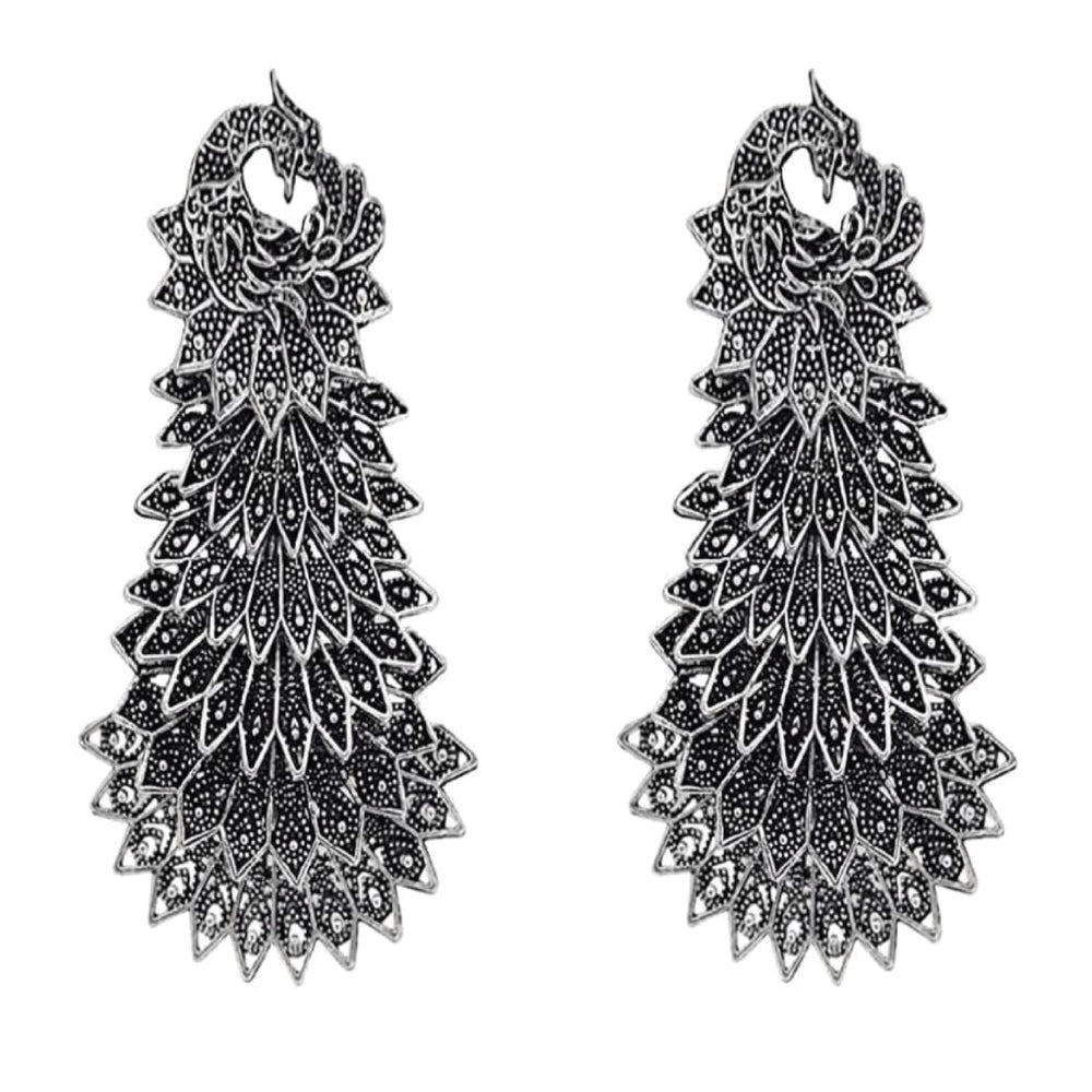 
                  
                    BANDISH Oxidised Silver Antique Peacock Drop Earrings - Kreate- Earrings
                  
                