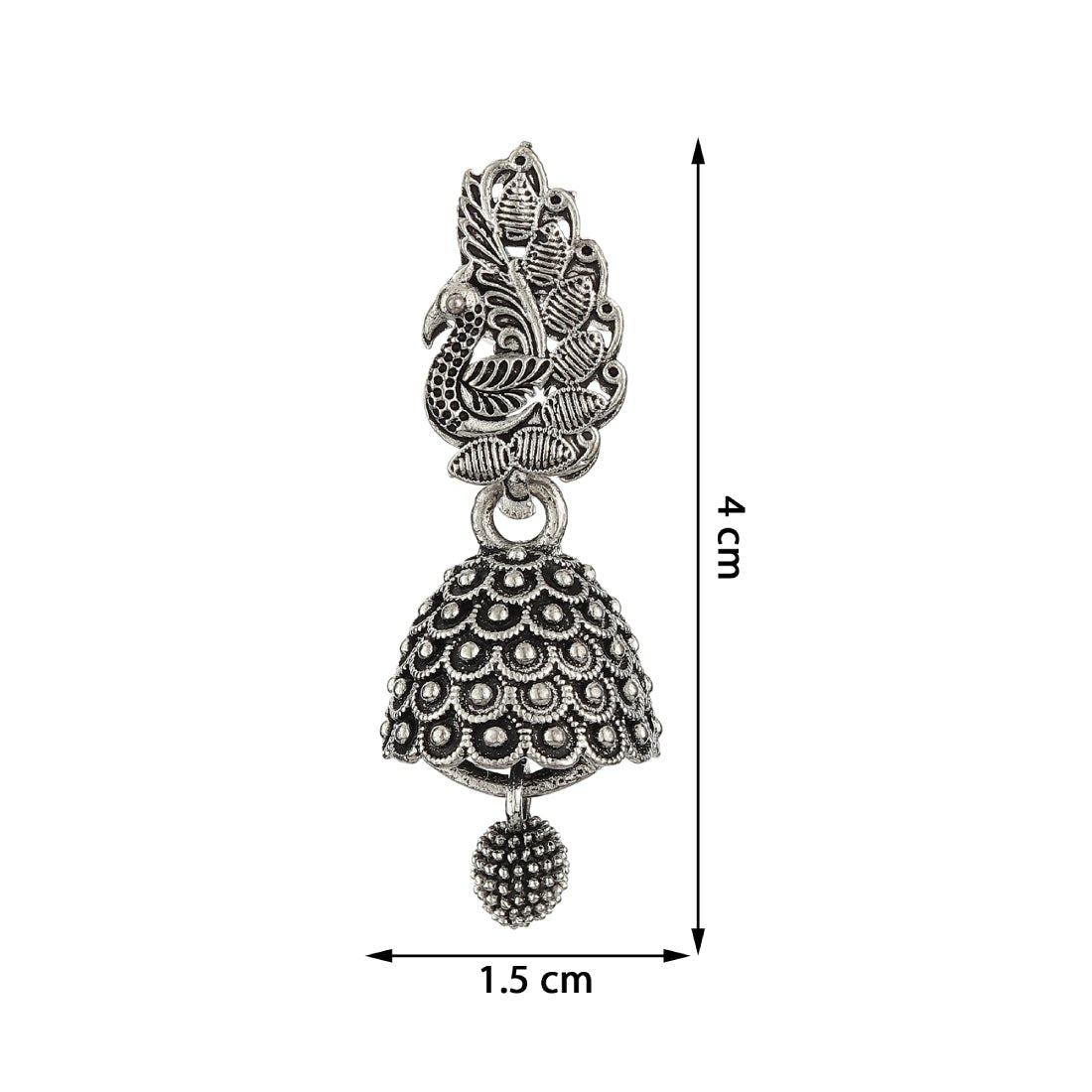 
                  
                    Bandish Oxidised Silver Antique Peacock Jhumki Earrings - Kreate- Earrings
                  
                