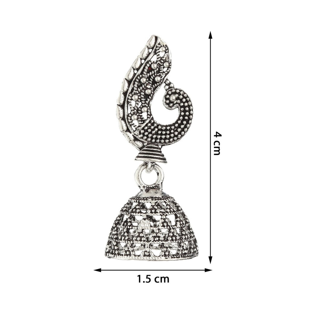 
                  
                    Bandish Oxidised Silver Antique Peacock Jhumki Earrings - Kreate- Earrings
                  
                