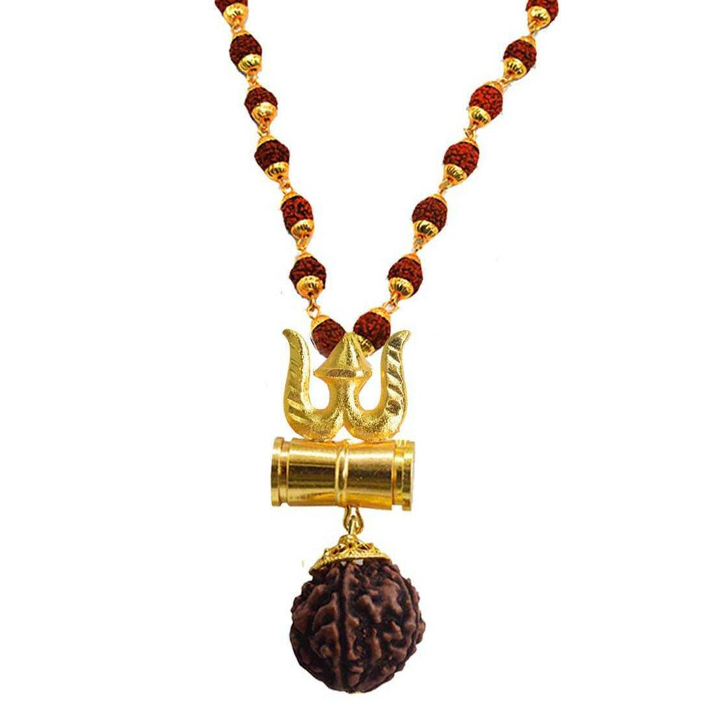 Bandish Rudraksha Mala with Shiva Trishul - Damru Pendant - Kreate- Neckpieces