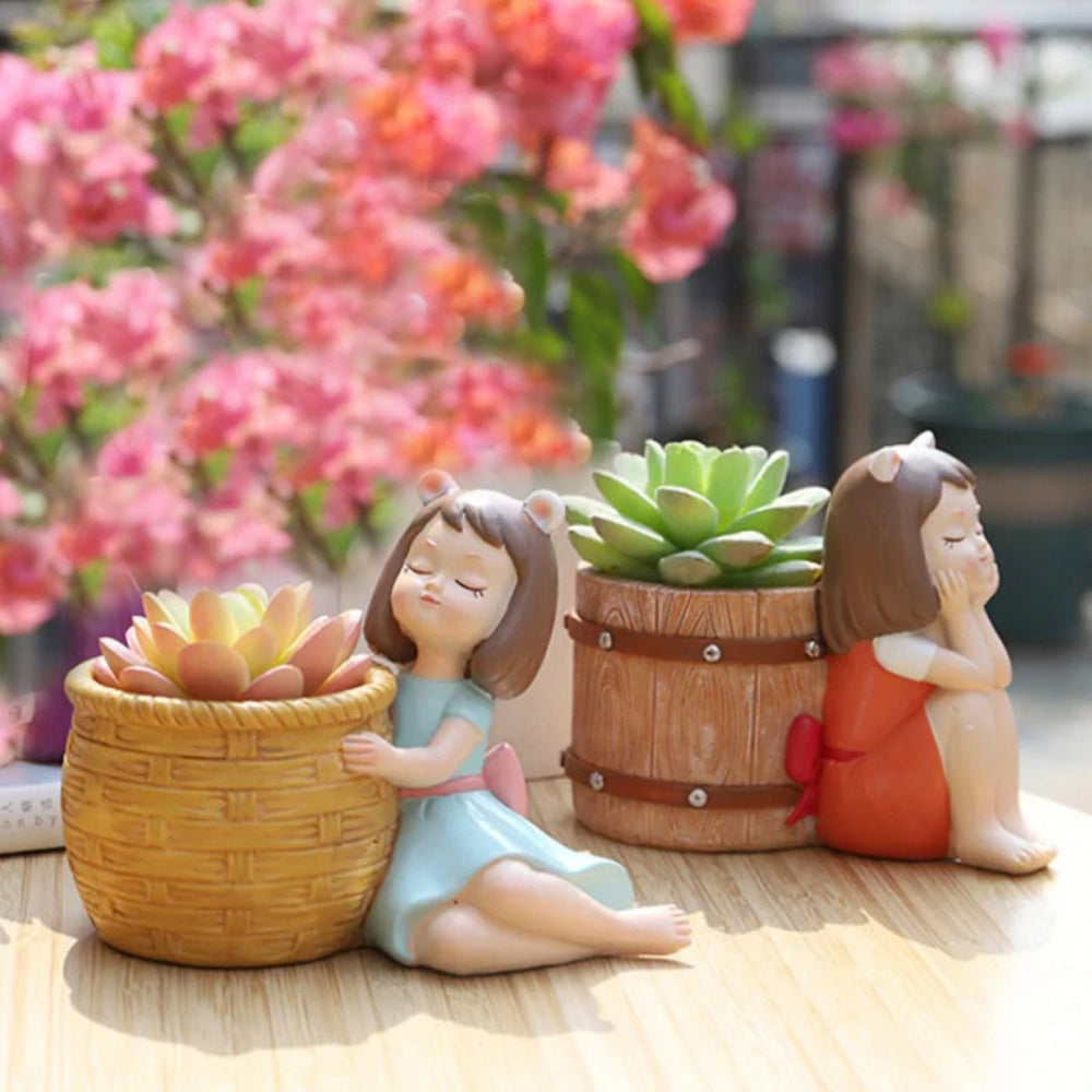 Basket Girl Planters & Pots (Set of 2) - Kreate- Planters & Pots