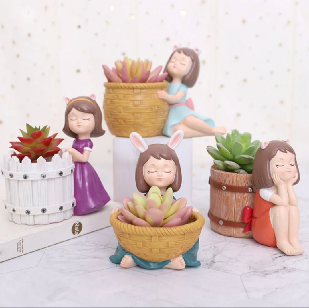 Basket Girl Planters (Set of 4) - Kreate- Planters & Pots