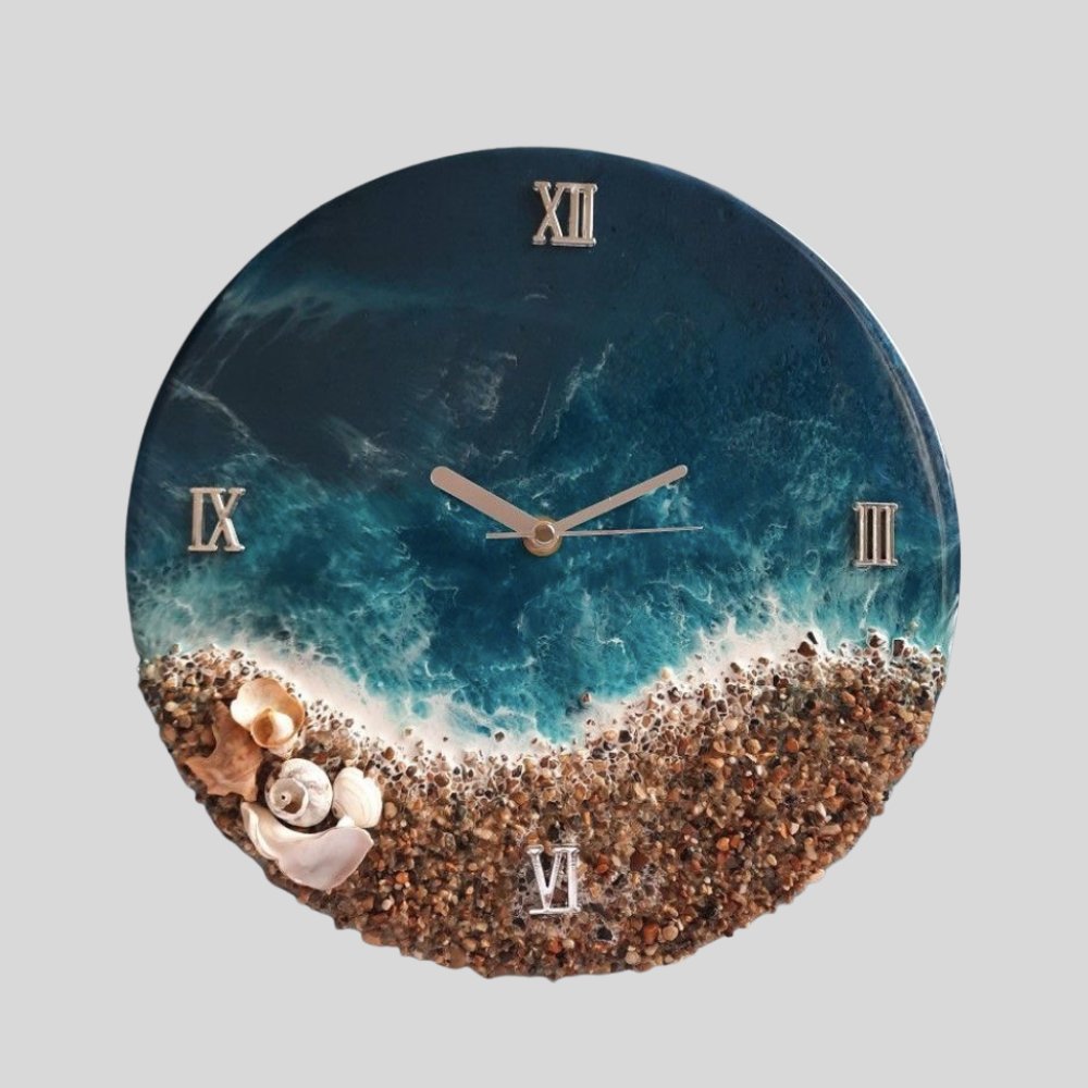 Clock for wall,epoxy resin outlet beach clock,Epoxy Wall Clock, Wooden Wall Clock,