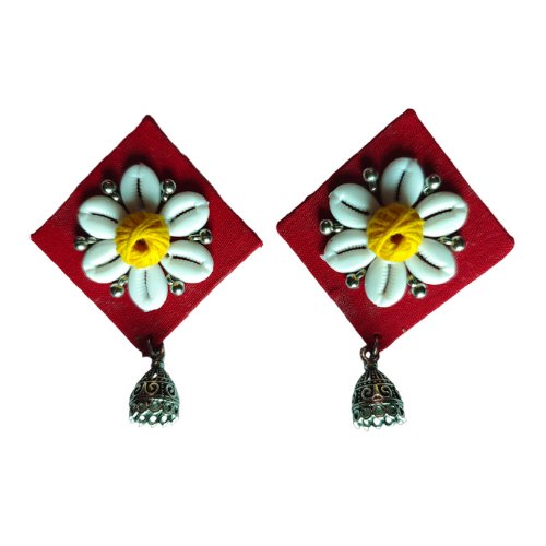 
                  
                    Beautiful Fabric Red Base White Flower Earring - Kreate- Earrings
                  
                