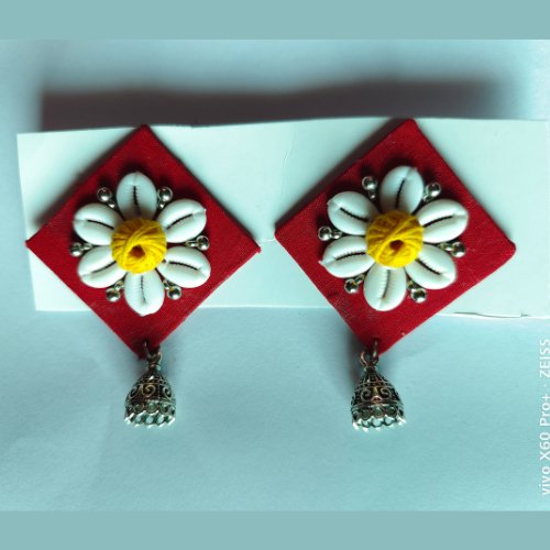 
                  
                    Beautiful Fabric Red Base White Flower Earring - Kreate- Earrings
                  
                