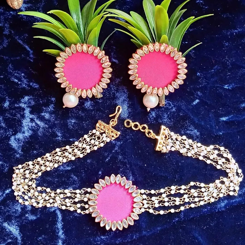 Beautiful Pink Fabric Choker - Kreate- Jewellery Sets