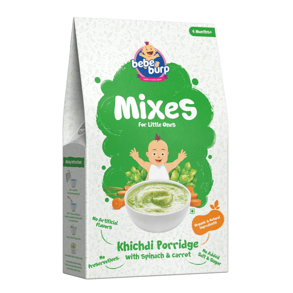 
                  
                    Bebe Burp Organic Baby Food Instant Khichdi Mix Porridge with Spinach & Carrot (200g) - Kreate- Baby Food
                  
                