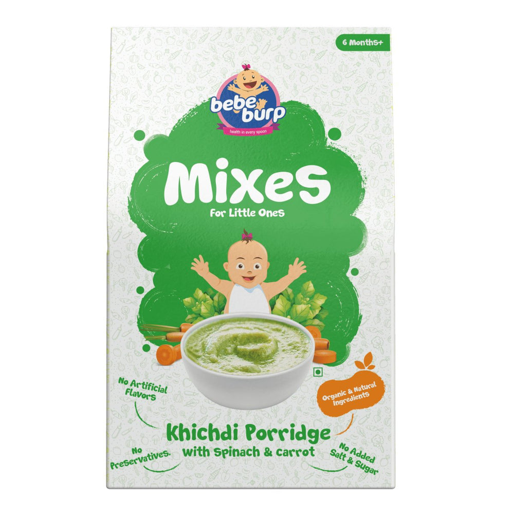 Bebe Burp Organic Baby Food Instant Khichdi Mix Porridge with Spinach & Carrot (200g) - Kreate- Baby Food