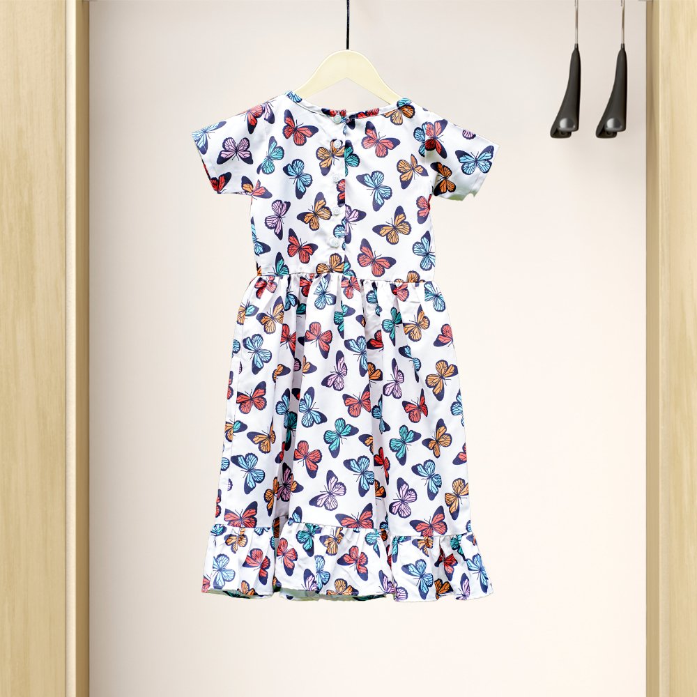 Beige Butterfly Print Dress - Kreate- Dresses & jumpsuits