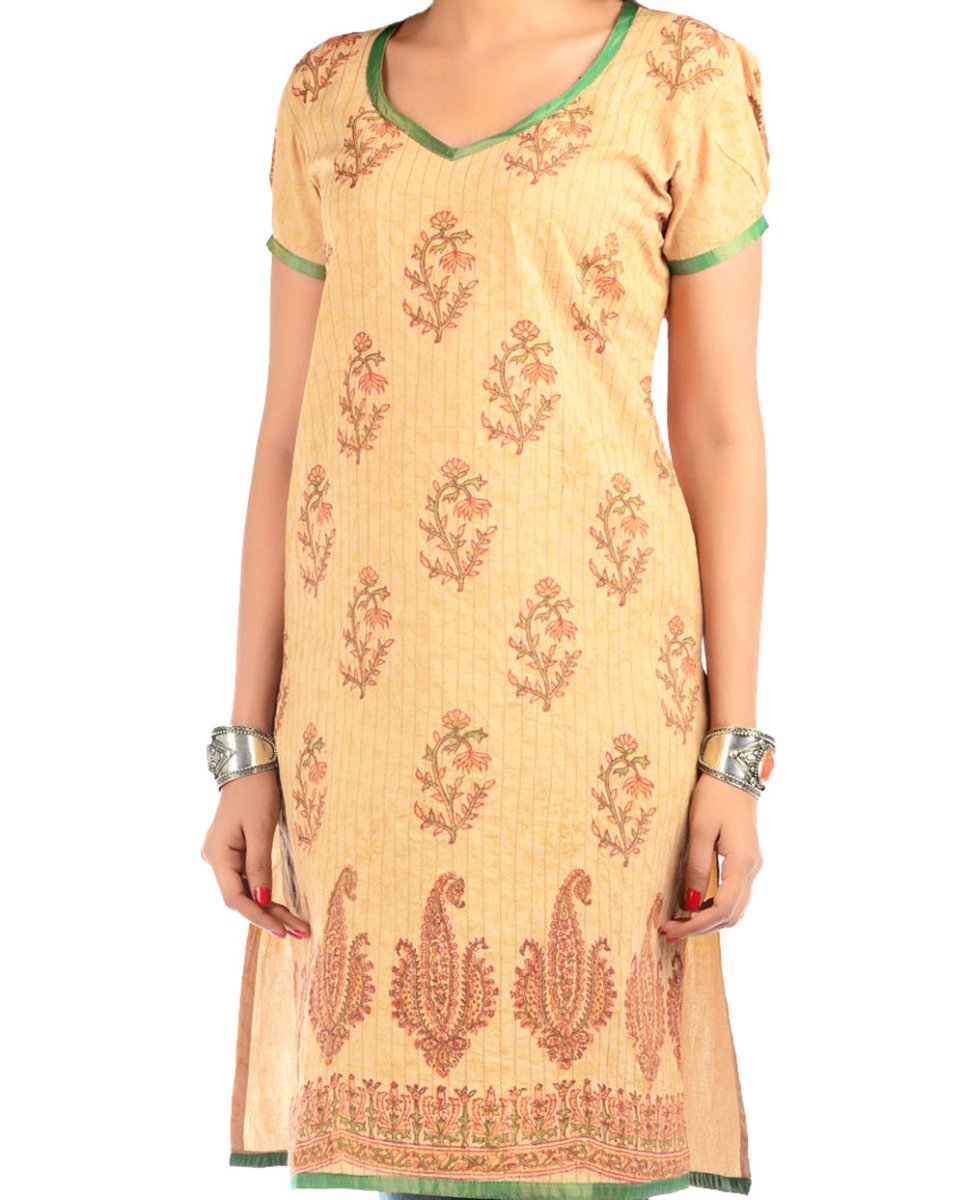 
                  
                    Beige Cotton Block Print Kurta - Kreate- Kurtis & Salwar Suits
                  
                